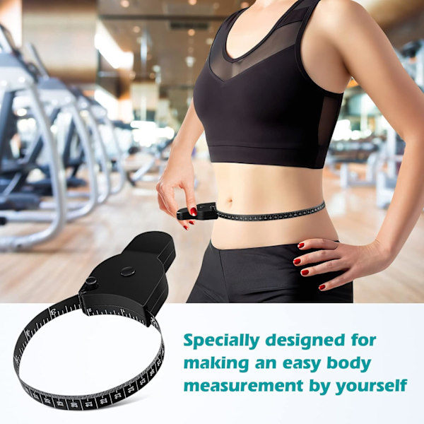 Svart kroppsmåttband, 150 cm/60 tum indragbart måttband, bärbart fitness viktminsknings indragbart hälsomåttband