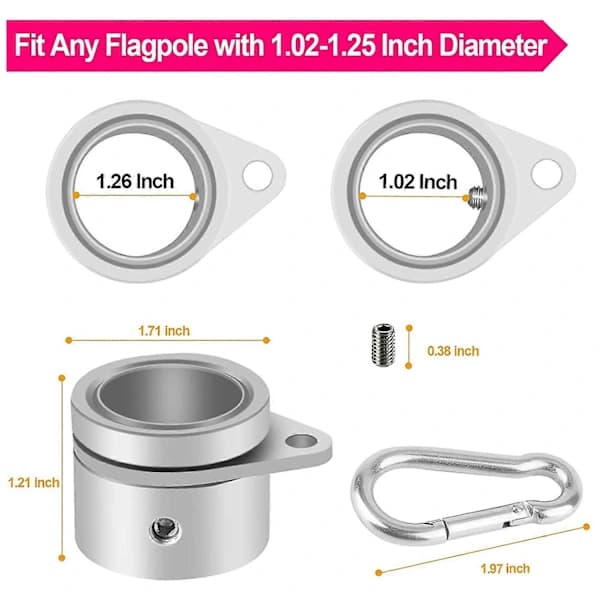 2 st Flaggstångsringar Anti-Wrap Flaggstångsklämmor Vridbara 360° Roterande Flaggstång Flaggmonteringsringar silver