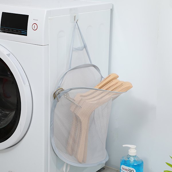 2 pcs Grey Mesh Hanging Foldable Laundry Basket, Foldable C