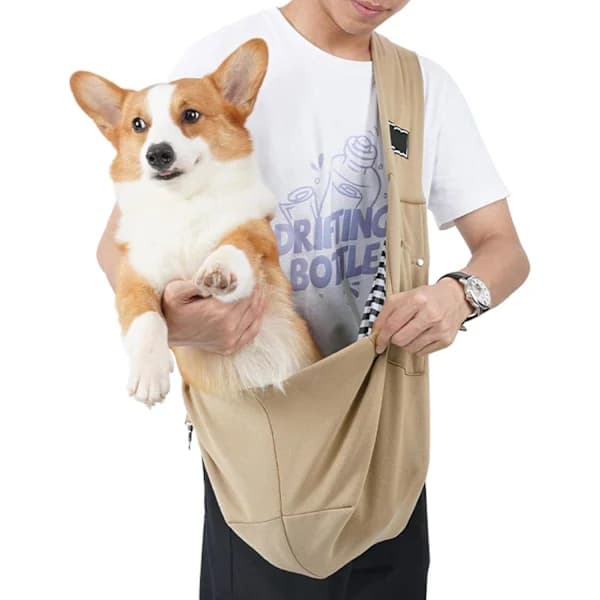 Hunde- og katteslyngetaske, blød pose og taskedesign, egnet til hvalpe, små hunde og katte (Khaki) Khaki[co]