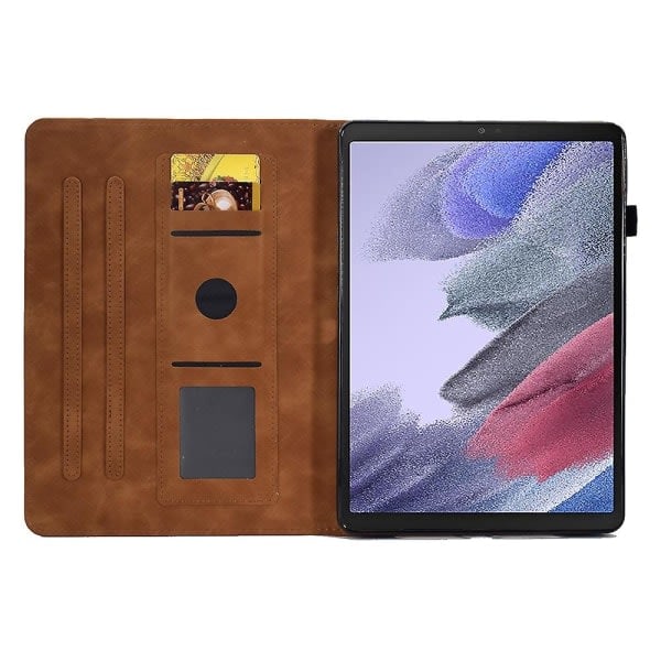 Skyddande fodral för Samsung Galaxy Tab A7 Lite 8,7 tum T220 / T225, präglat fjärilsblommönster PU-läderfodral med sömmar, brunt