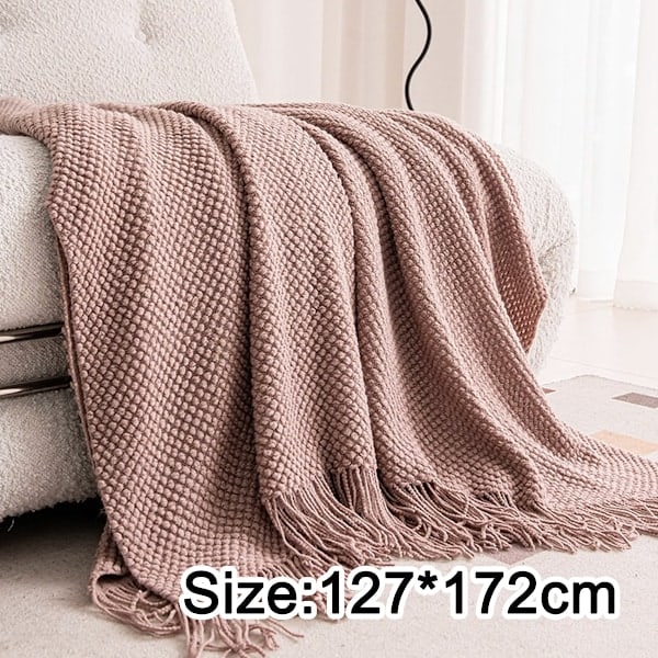 Akrylstickad Filt, Lätt och Mjuk Mysig Dekorativ Vävd Filt med Fransar för Resor, Soffa, Säng, Soffa, 130x170 cm Smutsig puder