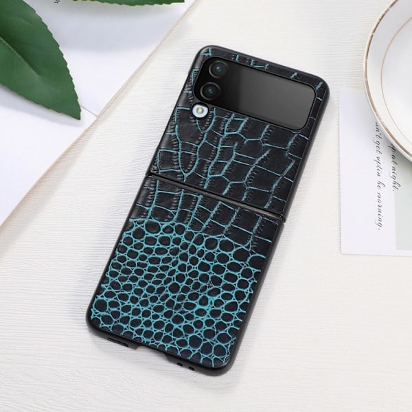 Samsung Galaxy Z Flip 4 Cover Krokodille Tekstur Læder Blå