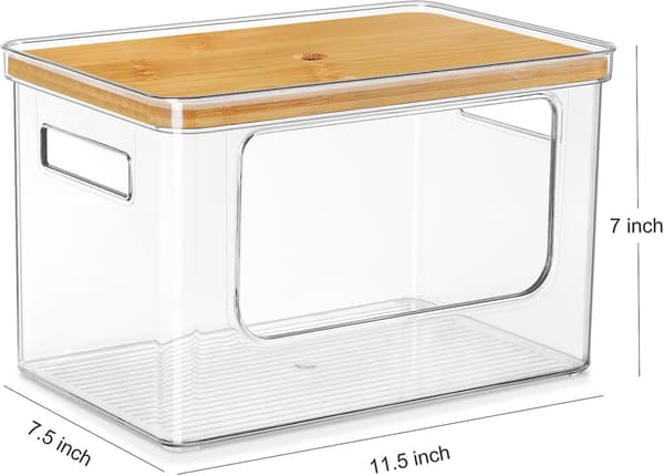 Stackable Storage Box with Bamboo Lid for Kitchen & Laundry Room, Extra Large DUX Trash Bag Dispenser