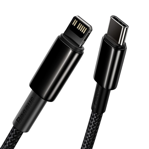 Baseus Tungsten 1m 20W PD USB-C - Lightning Punottu Nylonkaapeli - Musta Black Svart