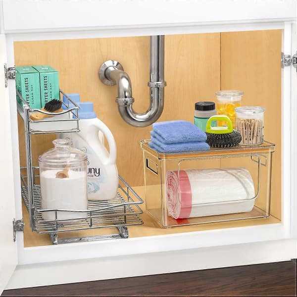 Stackable Storage Box with Bamboo Lid for Kitchen & Laundry Room, Extra Large DUX Trash Bag Dispenser