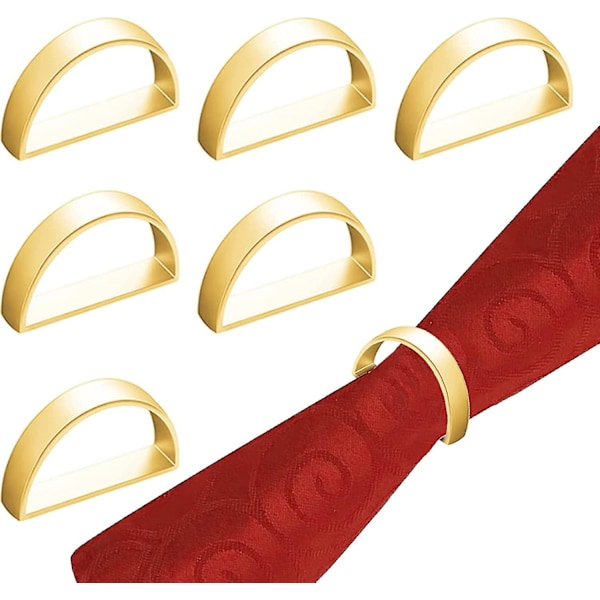 Servettringar, 6 st metall halvcirkel guld servettringhållare D-formade servett spännen ringar för bröllop, födelsedagsfester, bankett, bordsdekoration (d