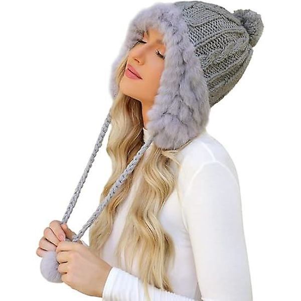 Vinterhatte til kvinder - varm strikhue med fløjlsbobble-pomponhatte