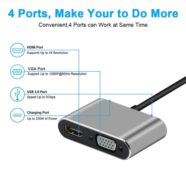 USB 3.1 Typ C till VGA Multiport Adapter USB C till HDMI 4K UHD