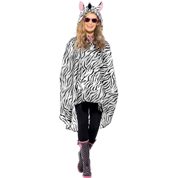 Smiffys Unisex Voksen Zebra Kostume Poncho Størrelse One Hvid/Sort White/Black One Size