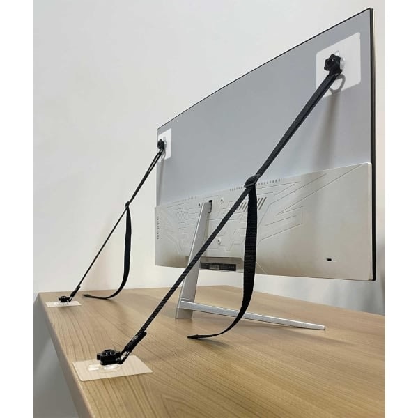 1-pakke justerbare TV-sikkerhetsstropper, tippfrie møbelankere for baby, flatskjermer festet til vegg, skap, stativ eller sidebord 2 Pack 1to1Strap
