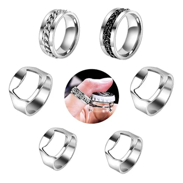 6 stk Ølring Flaskeåpner Sett Rustfritt Stål Flaskeåpner Ring Fingerring Ølflaskeåpner Rustfritt Stål - Jxlgv
