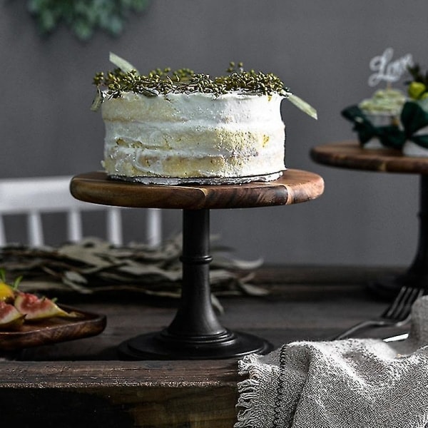 Kageopsats i træ med høj fod, dessertfad, bryllupsdekoration