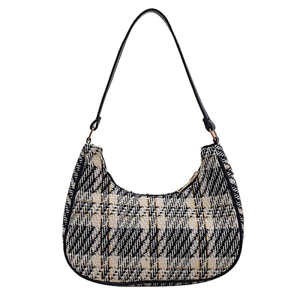 Ternet Canvas Dametaske Ny PU Læder Crescent Skuldertaske Fashionabel Enkel Lynlås Ren Farve Håndtasker til Kvinder