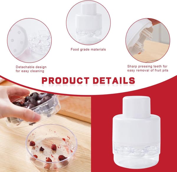 7 in 1 Cherry Pitter, Olive and Cherry Pitter 7 Holes, Multiple Cherry Seed Remover, Red White White
