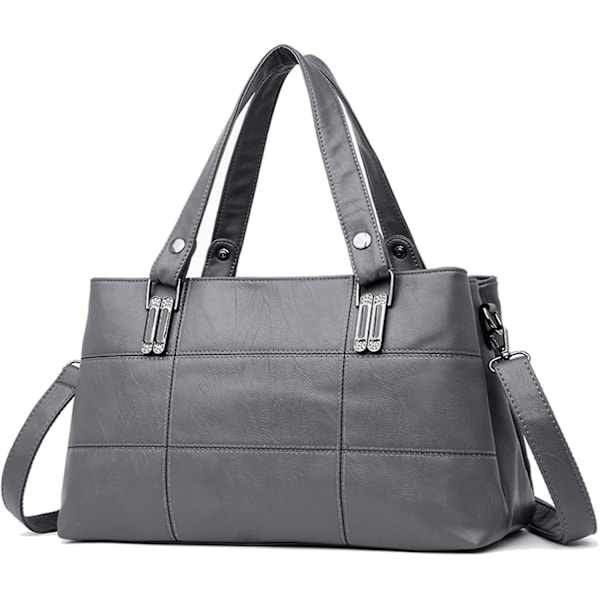 Handväskor för damer Topphandtag Läder Axelväskor Crossbody Väskor Dam Tote Messenger Designer Handväskor(grå)