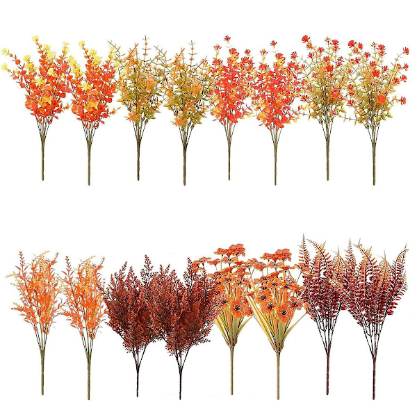 Artificial Fall Flowers, 16pcs Uv Resistant Fall Flowers, Faux Plastic Fall Flowers For Decoration