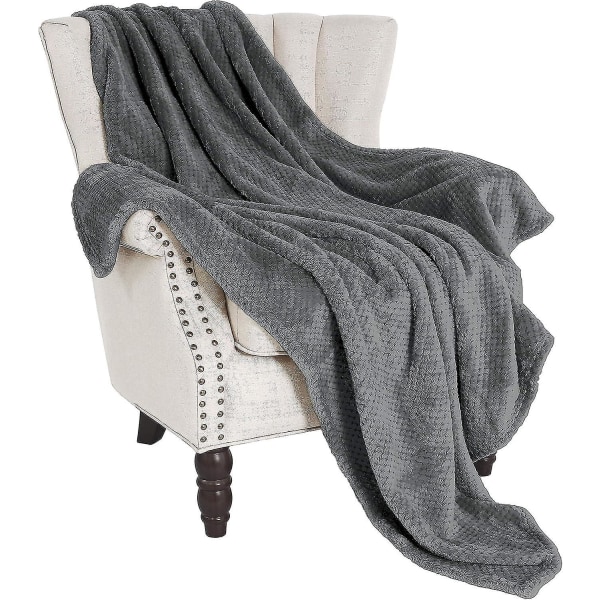 Flannel Throw Blanket, 127x178 Cm Soft Sofa Throws, Waffle Fleece Throws For Sofa, Dark Grey Blanket