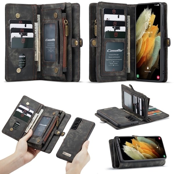 Samsung Galaxy S21 Plus - CASEME 2-in-1 Monitoiminen Lompakkokotelo - Musta Black Svart