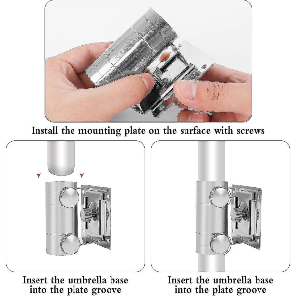 2 stk. paraplyholder, paraplyfod, paraplyklemme i metal, paraplyholder til fiskeri med monteringsplade, Tt-skruer til altan, fiskeri