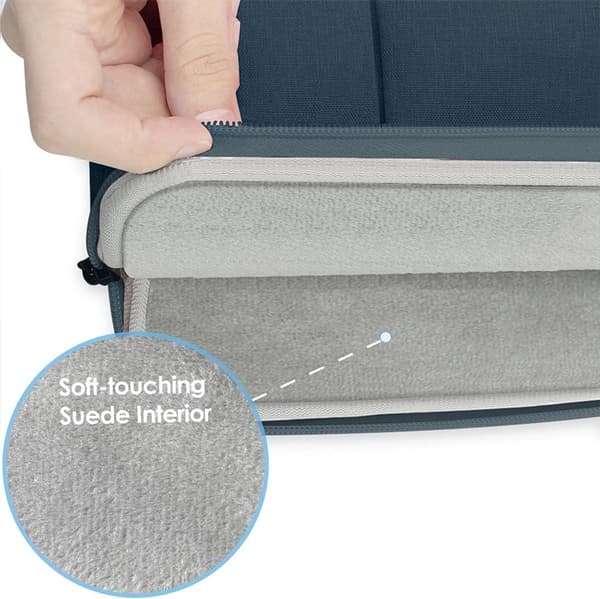 15,3-tums laptopfodral för MacBook Air, vattentät canvas, mjukt mockafoder, tillbehörsfickor, resor, mörkblå