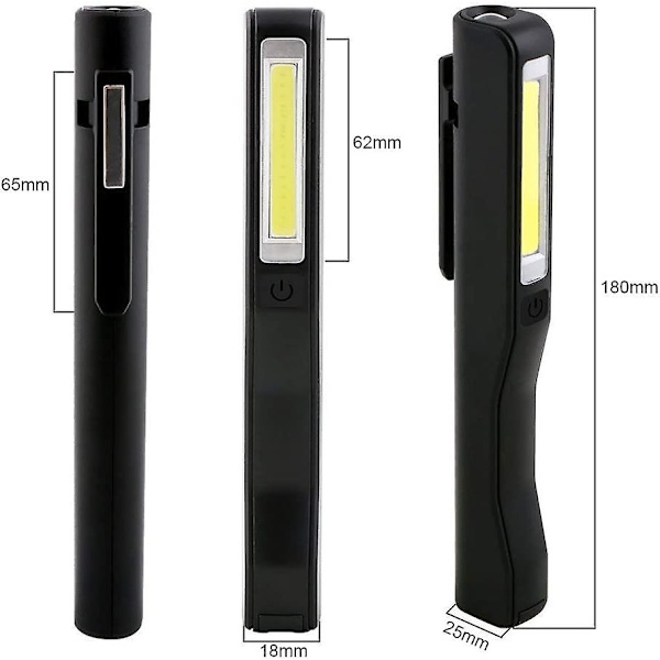 Oppladbar LED arbeidslampe, 2 stk 350 lumen COB mekaniker lommelykt ultra kraftig lommelykt inspeksjonslys