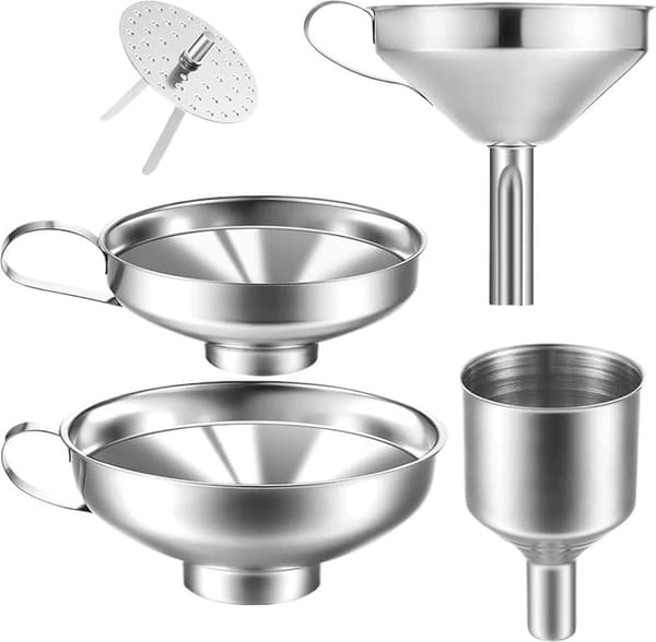 Trattar, 4-pack kökstrattar i rostfritt stål, sylttratt, för glasflaskor, kryddburkar, hälla vätskor, diskmaskinssäker