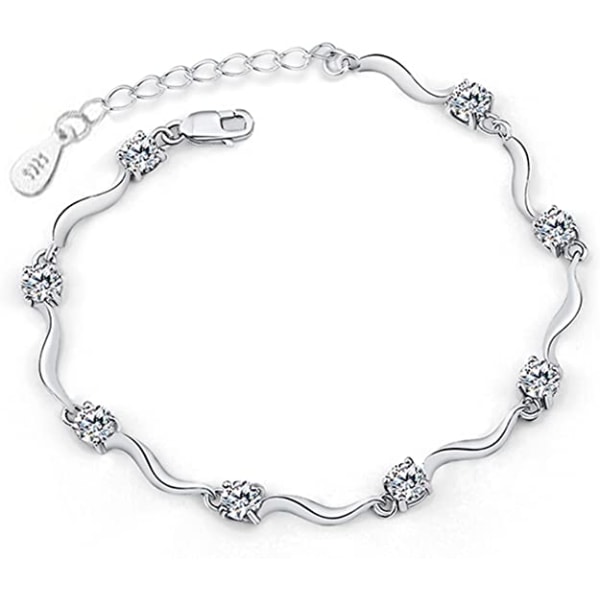 Armband tillverkat av glänsande vit zirconia för kvinnor flickor, silver