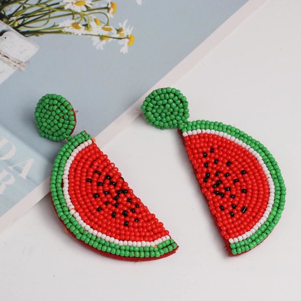 Søde frugt Vandmelon perler Dingle Stud øreringe til kvinder Teenagere Sjov frugt Bohemian Statement Harpiks dråbe øreringe Modesmykker