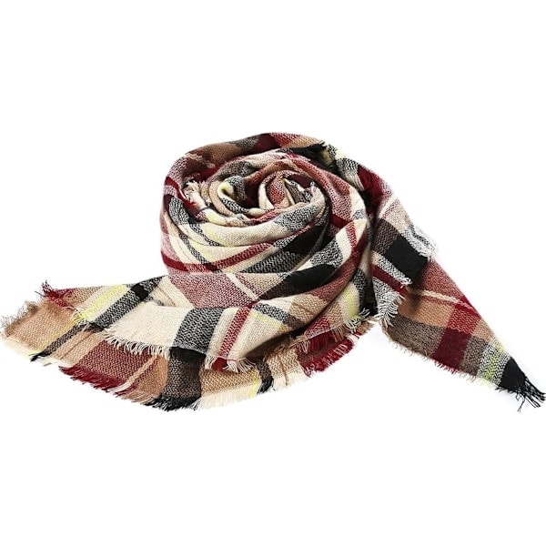 Trendig höst- och vinterscarf för kvinnor, rutig scarf med fransar, mjuk och varm filt för kvinnor