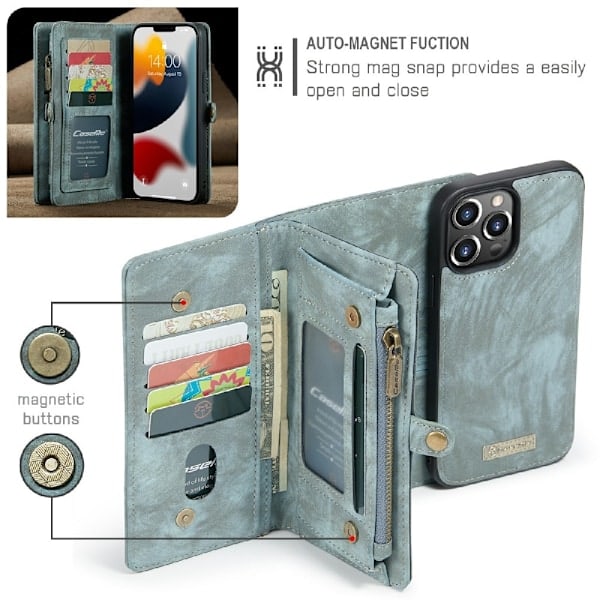 CASEME iPhone 13 Pro Max Deksel/Etui Magnet 2i1 Multifunksjonell Blå