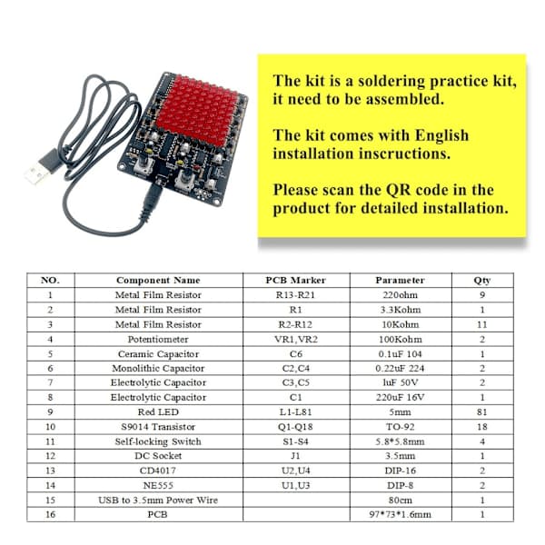 Øvelsessæt til lodning LED Chaser Loddesæt DIY Elektronisk[CO]