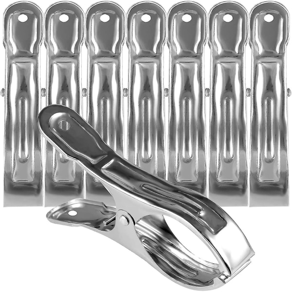8-pakning 12 cm klesklyper for strandhåndklær, store klesklyper i rustfritt stål for solsenger, klesklyper for klesvask, klesklyper for tunge klær S