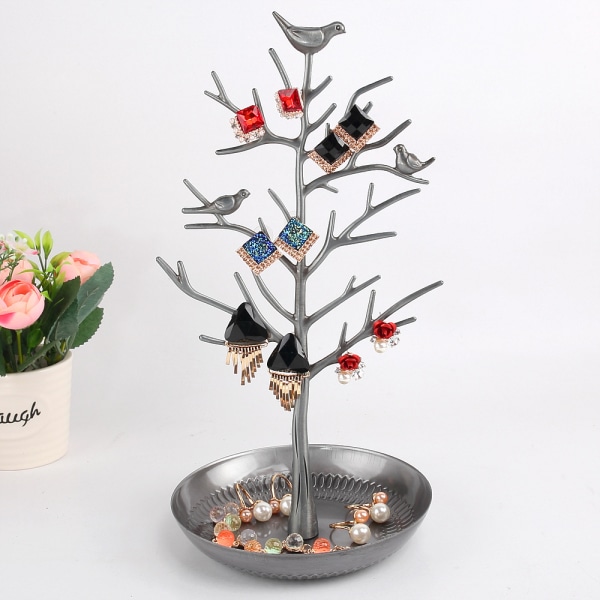 Antik Bird Tree Örhänge Förvaring Smycken Display Stand