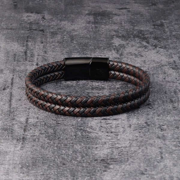 Flätat läderarmband för män, brunt och svart läderarmband