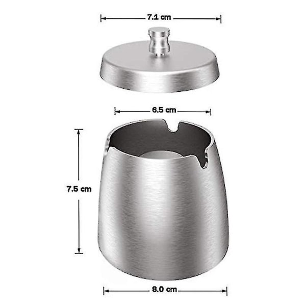 Askebeger i rustfritt stål, vindtett askebeger med bunn som er motstandsdyktig mot søl