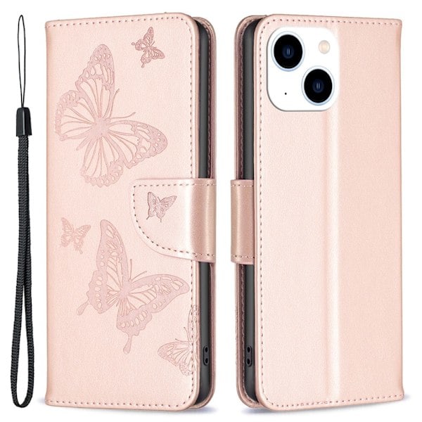 iPhone 15 Skal med Tryckta Fjärilar Roséguld
