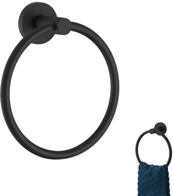 Handduksring, Rostfritt Stål, Svart, Ring Dia 16.5cm, Bas 5cm, Väggavstånd 7.5cm, 1 Styck