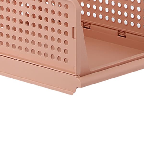Stackable Storage Basket Plastic Large Open Bin Wardrobe Fabric Container for Bedroom Living Room Pink