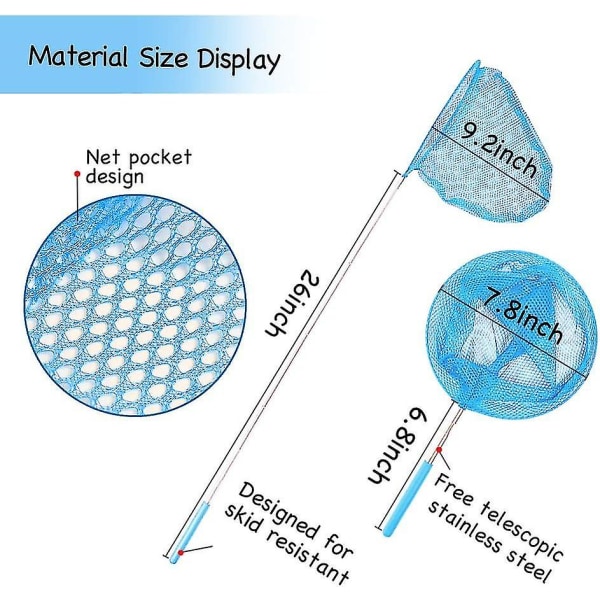 Lasten teleskooppinen perhosverkko hyönteisten pyydystämiseen, ulkotyökalut, värikkäät, jatkettavat 34 tuumaa (3 kpl)