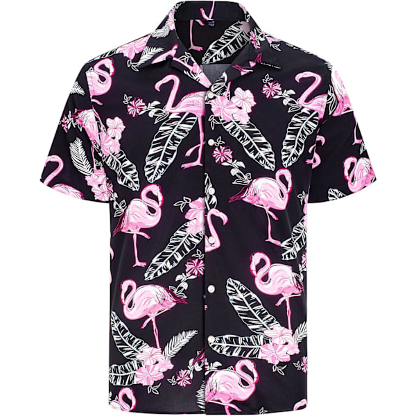 Havaijipaita ja shortsit miehille, normaali istuvuus, lyhythihainen, rento, funky ranta-flamingo-paitasetti M
