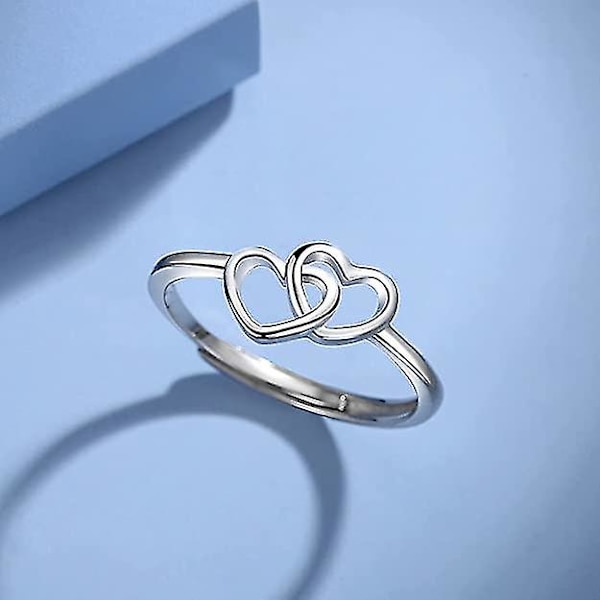 Dobbelt hjerte ring i sterlingsølv til kvinder S925, til kæreste