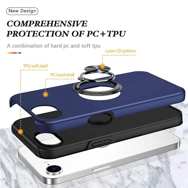 PC + TPU Magnetisk Telefonveske med Usynlig Ringholder Marineblå For iPhone 16e