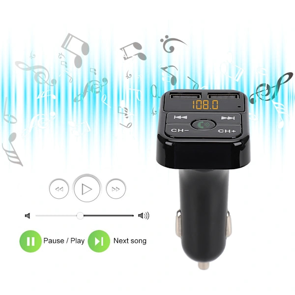 B2 MP3 Bil Bluetooth Håndfri Bilstereo FM-sender USB-opladning (Sort)[co]