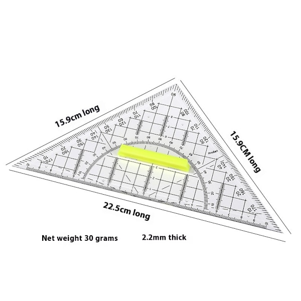 Trekantet linjal for håndverk - Trekantet geometri skolelinjal tegneverktøy, tegneverktøy med klar vinkelmåler for geometri（2stk）