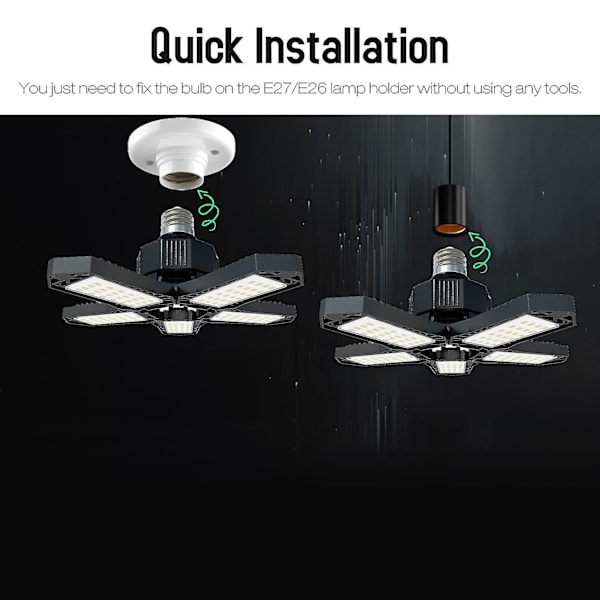 LED-garagelampor - minitaklampor med 5 justerbara paneler Deformerbar fläktlampa Celling 100-265v 1500lm 6500K E27/e26 för vind, källare röd