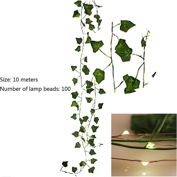 10M Fairy String Lights, Artificiella bladväxter vinstockar med 100 LED