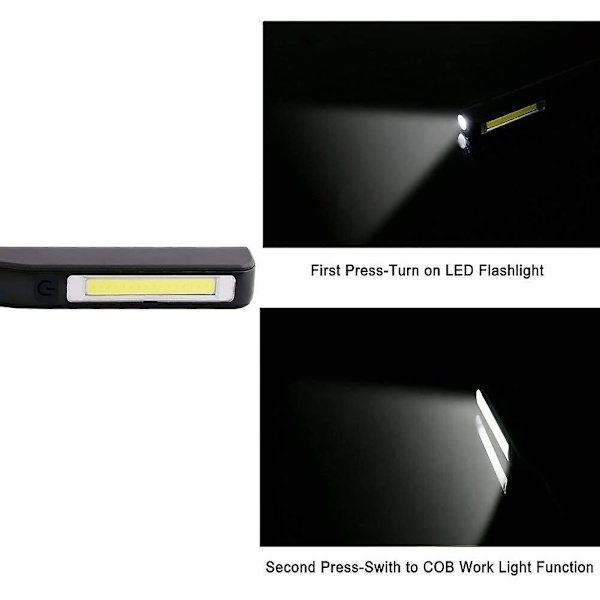 Oppladbar LED arbeidslampe, 2 stk 350 lumen COB mekaniker lommelykt ultra kraftig lommelykt inspeksjonslys
