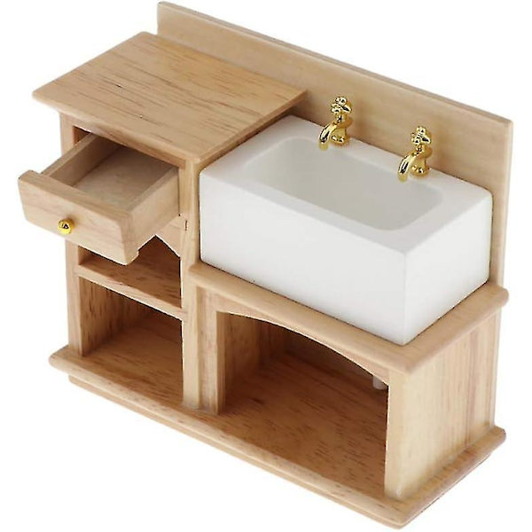Diy 1:12 Skala Dukkehus Miniature Møbler Badeværelse Køkken Træ Vask
