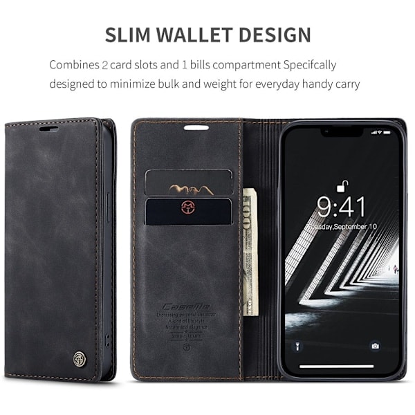 CASEME iPhone 15 Plus Etui Flip Retro Læder Sort